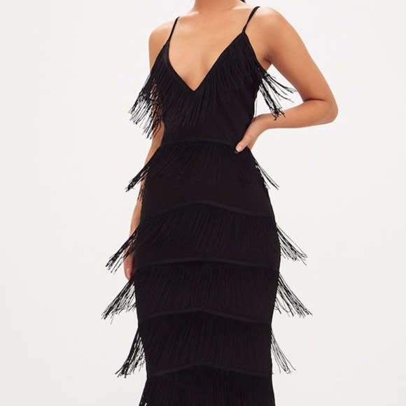 PrettyLittleThing Dresses & Skirts - BLACK TASSEL DETAIL STRAPPY MAXI DRESS